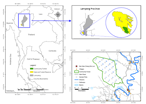 Location of the Ban Mae Chiang Rai Lum Community Forest in northern Thailand.